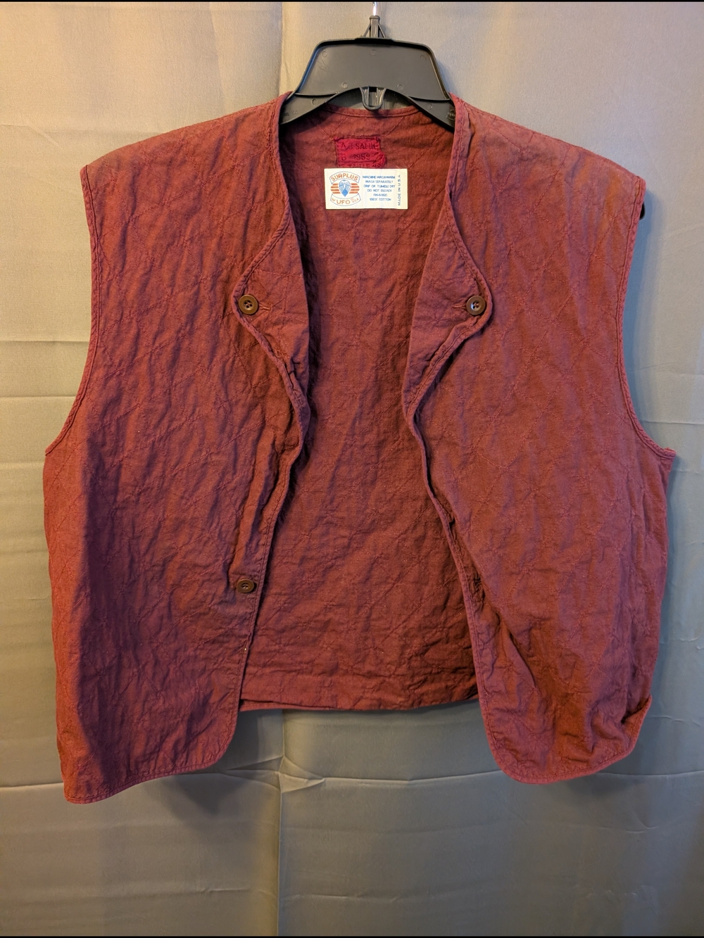 Vintage 70s 80s Surplus by UFO Quilted Liner Vest Rust Red Medium